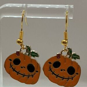 HANDMADE HALLOWEEN PIERCED EARRINGS PUMPKIN JACK O LATERN GOLD